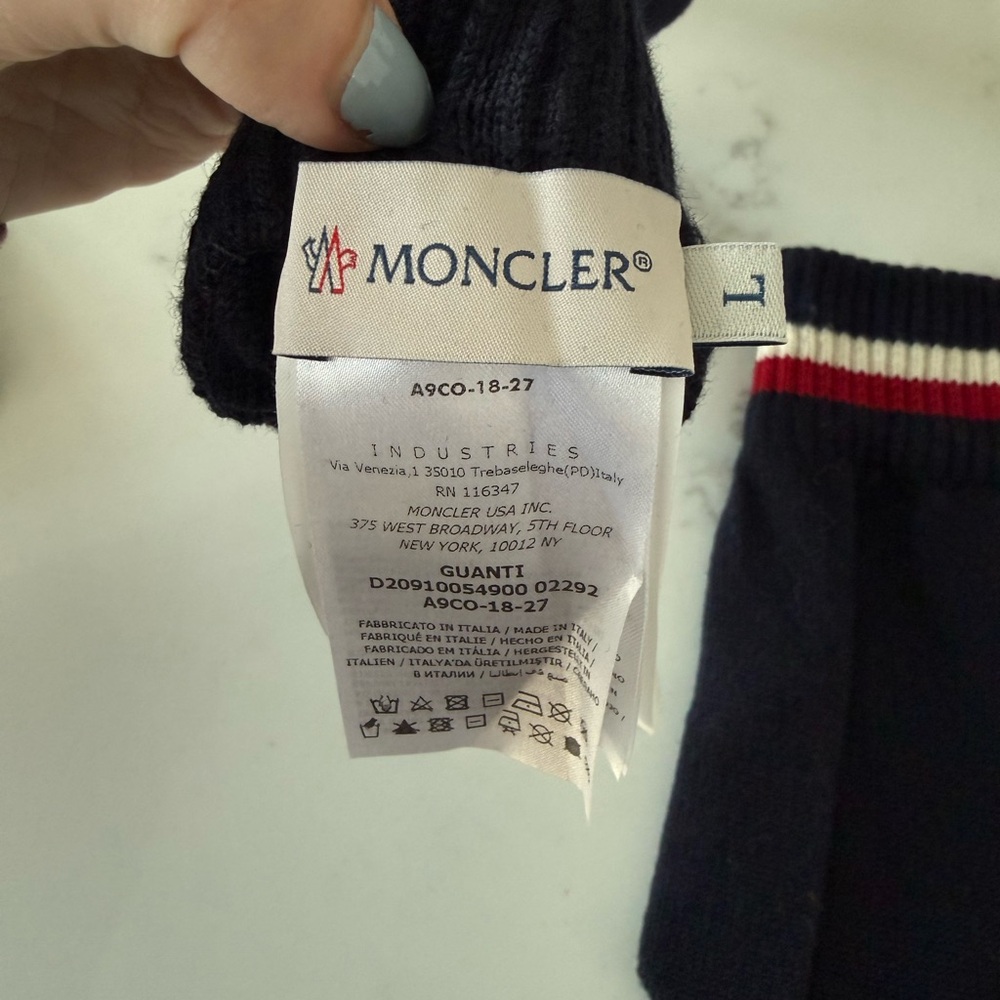 AUTH Moncler Logo Patch Striped Wool Gloves, Size L, Made In Italy - Picture 5 of 8
